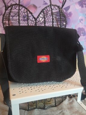 Dickies Black Messenger Bag with Red Logo Patch